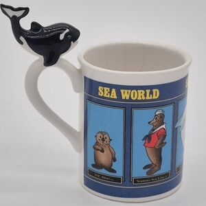 80s Vintage Sea World Ceramic Coffee Tea Mug Cup Shamu Figurine On Handle